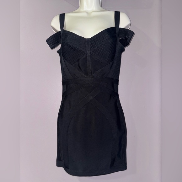 House of CB Blaise Black Bardot Bandage Mini Dress - Picture 7 of 13